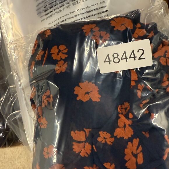 Time And Tru Dress Women L Large Blue Floral Shift Midi Button Long Sleeve Lined - Picture 7 of 7